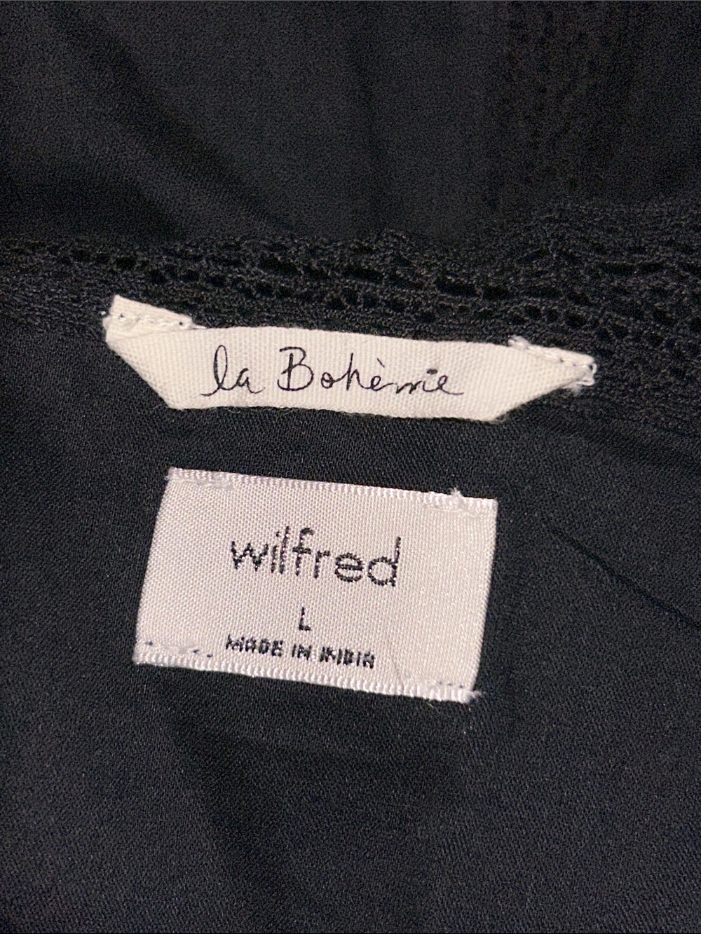 Aritzia Wilfred La Boheme Mini Puff Sleeve Cotton lace Dress black size large - Picture 6 of 8